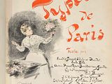 un vieux livre sur lequel figure le dessin d'une femme tenant un bouquet