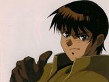 an image of a man in a green jacket pointing at something