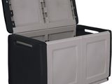 une boîte de rangement noire et blanche dont les deux portes sont ouvertes