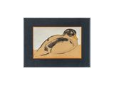 framed picture of a painting of a man laying on his stomach