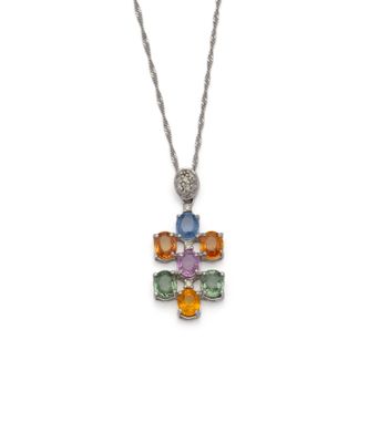 an image of a necklace with multi colored stones on it