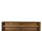 a wooden shelf with two shelves on each side