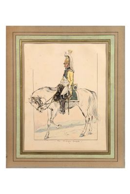 l'image d'un dessin représentant un homme à cheval