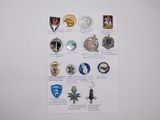 a lot of badges on a piece of paper