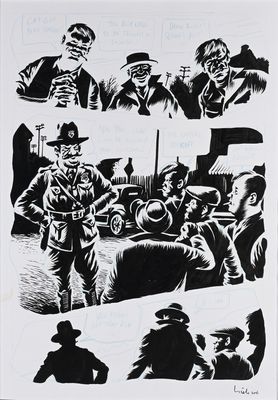 drawing of a series of black and white images of a man in a hat