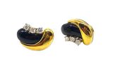 pair of black and gold earrings with diamonds on a white background