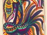 an image of a colorful painting of a rooster on a white background