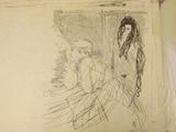 drawing of a man and a woman sitting on a bench