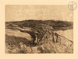 an image of a black and white drawing of a man on a horse