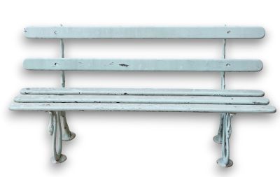 a white bench that is sitting on a white surface