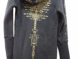a black hoodie with a gold design on it