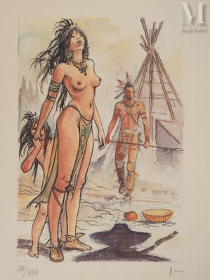 une image représentant une femme amérindienne debout à côté d'un tipi