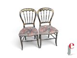 pair of antique chairs with floral upholstered seats