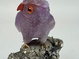 a purple bird sitting on top of a piece of rock