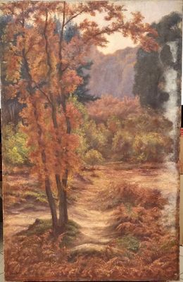 an image of a painting of a tree in the middle of a field