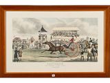 painting of a horse drawn carriage with a crowd of people in the background