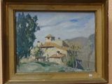 a painting of a house on display in a museum