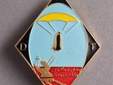a pin with a picture of a parachut on it