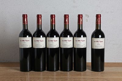 six bouteilles de vin rouge sont alignées sur une table en bois