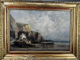 an image of a painting of a boat on the beach