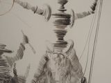 a drawing of a man on a horse holding a pole