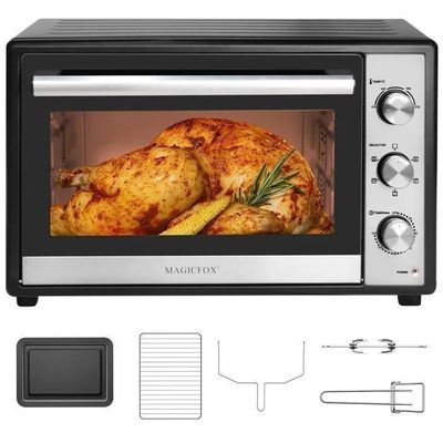 une photo d'un four grille-pain avec un poulet à l'intérieur