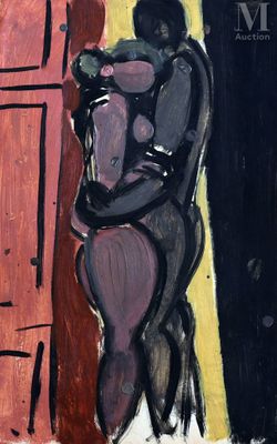 une image d'un tableau représentant une femme debout devant une porte