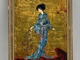 an image of a painting of a woman in a blue dress
