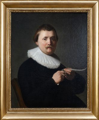 a painting of a man in a black dress holding a knife