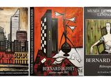 trois livres sur un fond blanc, avec la peinture d'un homme assis sur une chaise