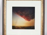 an image of a painting of a sunset over a field