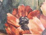 a painting of a pitcher and flowers on a table
