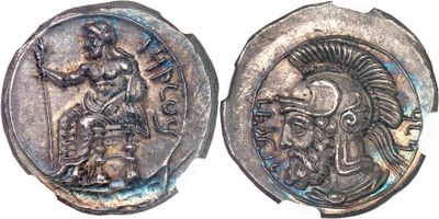 a close up of a coin with a man on it