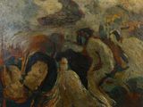 peinture d'un groupe de personnes à cheval dans un champ