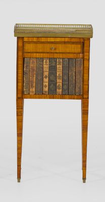 an old wooden table with a drawer on top of it