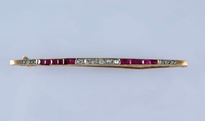 Broche-Barrette Ancienne Rubelia - Or 18k, Rubis Et Diamants Taille Rose - XIXe Siècle - Très Bon État
