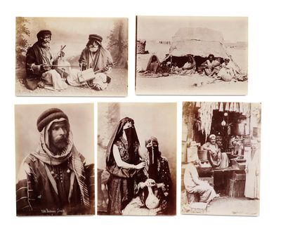 four old black and white photographs of a man and a woman and a dog