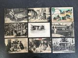 several old black and white photos of people on a train
