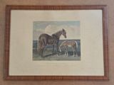 painting of two horses and a foal in a field