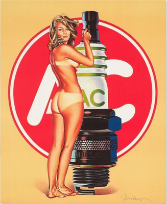 an image of a woman in a bikini standing next to a can