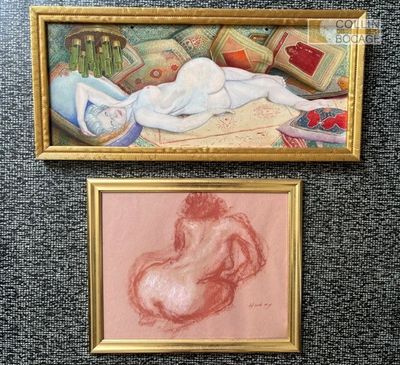 tableau représentant une femme allongée sur un lit, à côté d'un tableau représentant une femme allongée sur un lit
