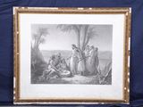 a painting of a group of people in a desert scene