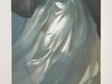 painting of a woman in a white robe with a veil over her head
