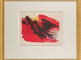 an image of a picture of a red and black painting in a gold frame