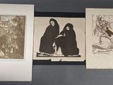 three framed pictures of women in black and white sitting on a wall