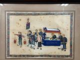 painting of a group of people standing around a table with a flag on it
