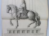 an old book with a drawing of a man riding on a horse