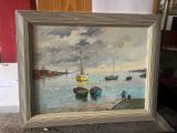 a picture of a picture of a painting of a boat on the water