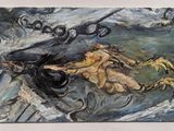 un tableau représentant un homme à cheval dans l'océan