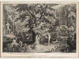 un dessin représentant un homme et une femme dans un environnement boisé